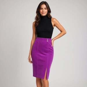 Bebe Size 2 Purple Plumeria Corduroy Pencil Skirt Y2K Stretch